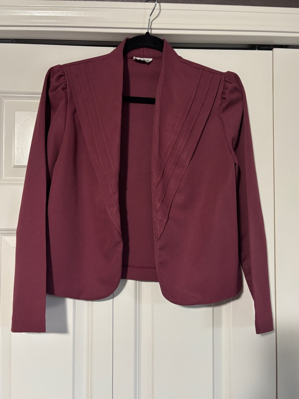 80s Vintage Polyester Women's Open Front Blazer Suit in Plum